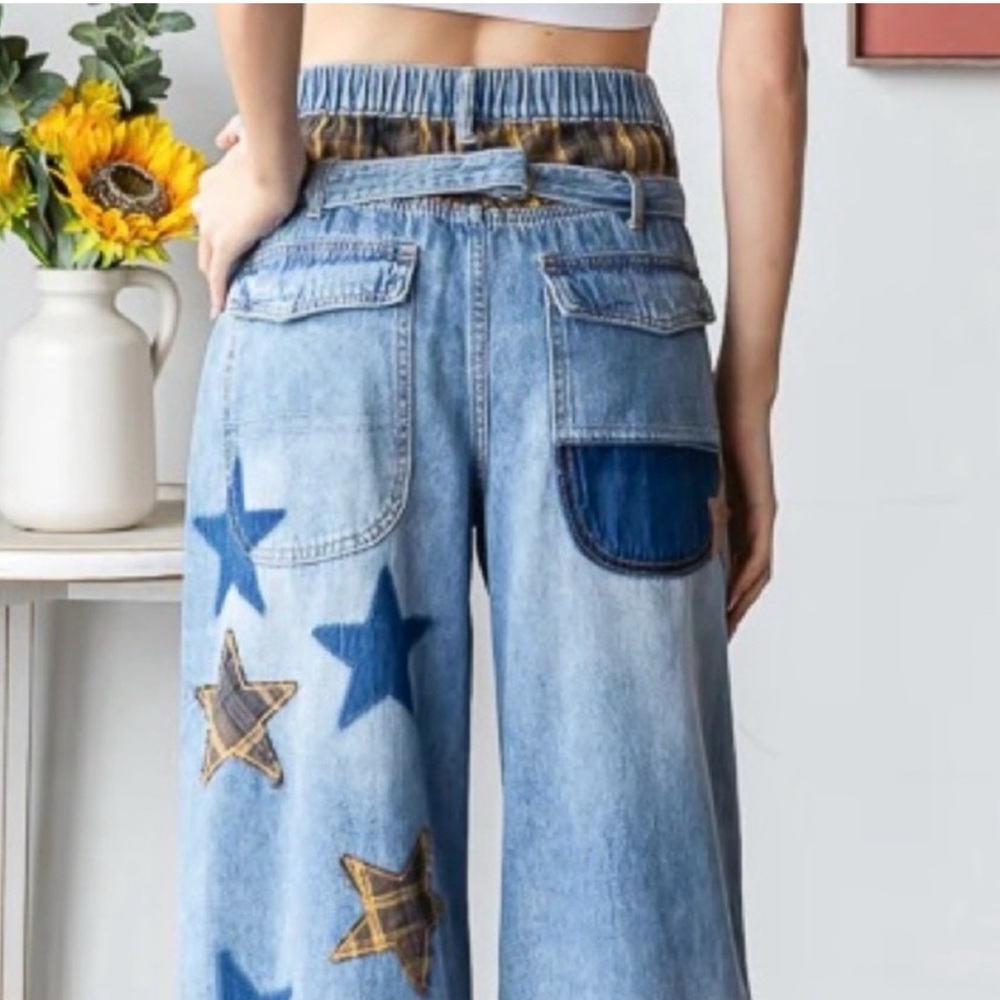 Oli & Hali Love + Stars Patchwork Baggy Jeans | Distressed Denim Pants - Picture 6 of 10